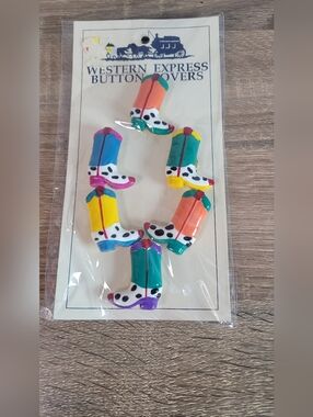 Vintage Western Express Button Covers - Colorful Cowboy Boot Set